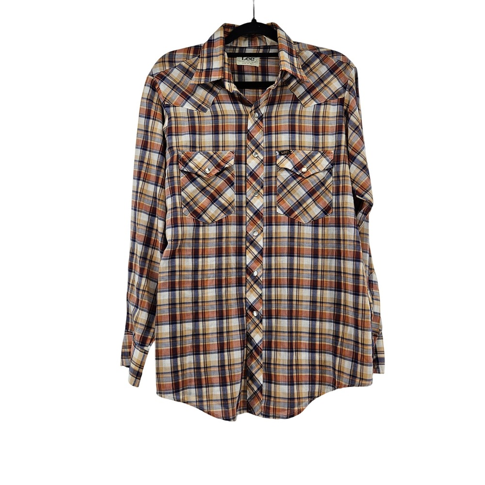 Vintage Lee Western Shirt Mens XL Plaid Pearl Snap Rodeo Southwestern Cowboy